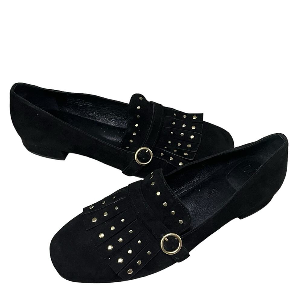 ONO NAKINA KILTIE SUEDE LEATHER STUDDED LOAFERS  BLK 7.5 M